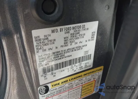 2014 Ford Expedition El Limited from USA, damaged, VIN 1FMJK1K54EEF41524